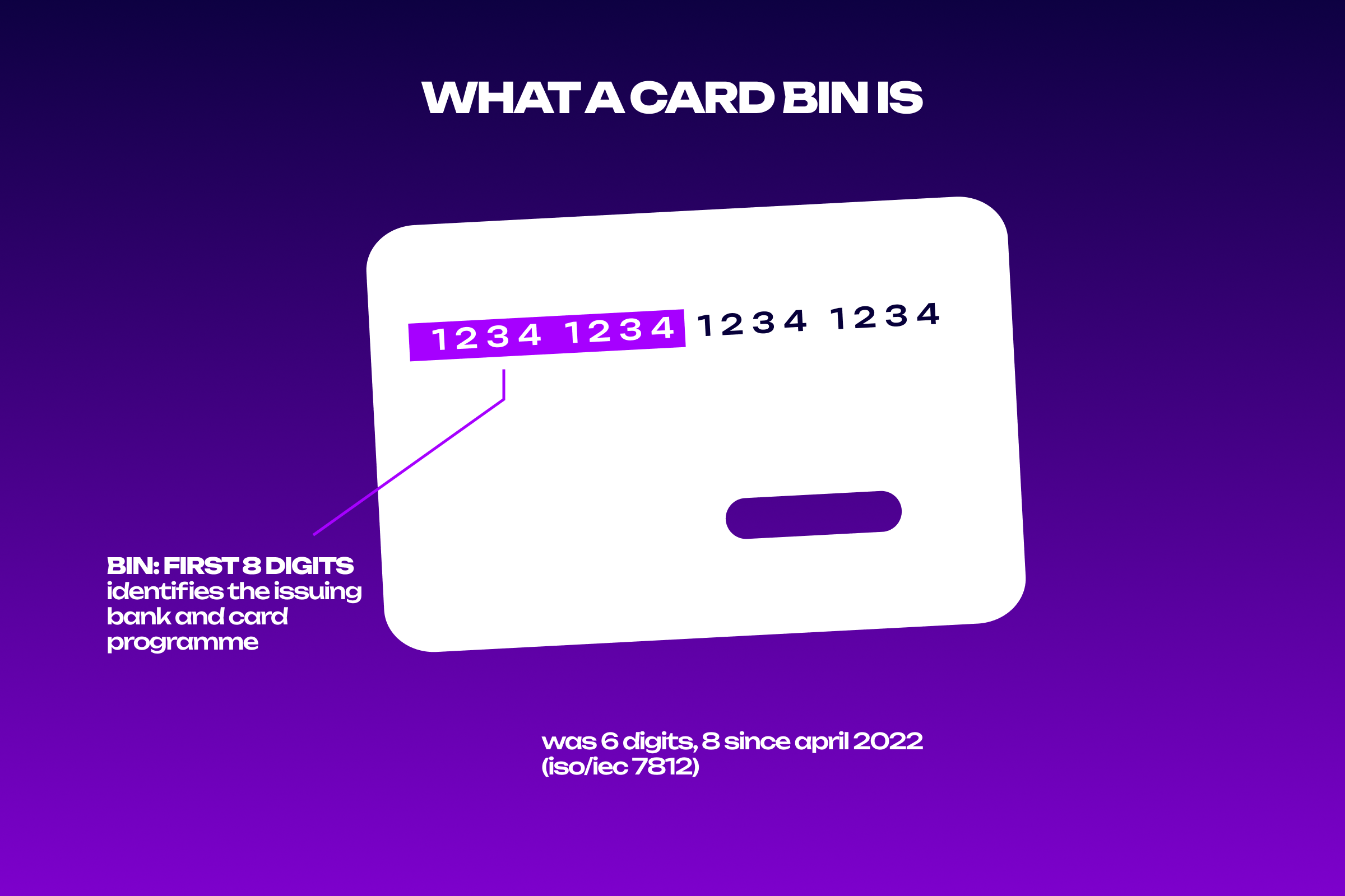Structure of a virtual card number for affiliate marketing with the first eight BIN digits highlighted